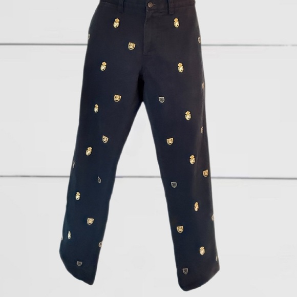 Ralph Lauren Polo Slim Fit Chino Pants 32x30 – Navy w/ Gold Crests Embroidery - Picture 2 of 12